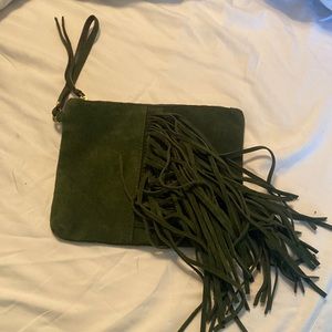 Green suede hand bag